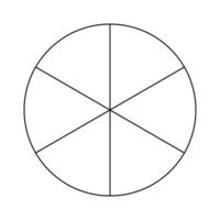 cirkel verdeeld in 6 segmenten. pizza of taart ronde vorm besnoeiing in Gelijk plakjes. schets stijl. gemakkelijk grafiek. vector