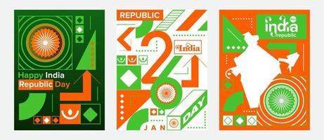 26 januari Indië republiek dag meetkundig vector reeks verzameling. vintage, Boheems achtergrond, poster, banier