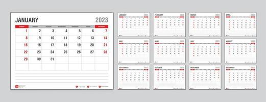maandelijks kalender sjabloon voor 2023 jaar, week begint Aan zondag, ontwerper 2023 jaar, muur kalender in een minimalistische stijl, bureau kalender 2023 sjabloon, nieuw jaar kalender ontwerp, bedrijf sjabloon vector