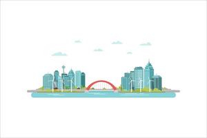 brug in de midden- van de stad slim modern stad concept vlak ontwerp vector