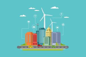 modern slim stad vlak ontwerp met info grafisch en eco energie elementen in de toekomst vector