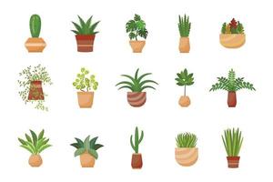 kamerplanten pictogrammen reeks tekenfilm vector. bloem ontwerp vector