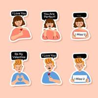 Valentijnsdag dag themed babbelen stickers reeks vector