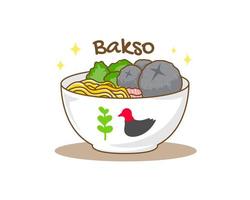 bakso of gehaktbal met noodle en groente logo icoon. vlak tekenfilm stijl. Aziatisch voedsel concept ontwerp. Indonesisch traditioneel straat voedsel. vector kunst illustratie geïsoleerd wit achtergrond