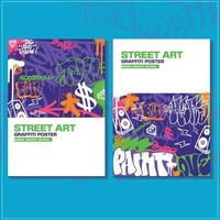 modern graffiti kunst poster of folder ontwerp met kleurrijk labels, Gooi omhoog. hand getekend abstract graffiti illustratie vector in straat kunst thema