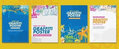 modern graffiti kunst poster of folder ontwerp met kleurrijk labels, Gooi omhoog. hand getekend abstract graffiti illustratie vector in straat kunst thema