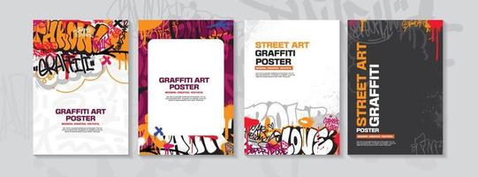 modern graffiti kunst poster of folder ontwerp met kleurrijk labels, Gooi omhoog. hand getekend abstract graffiti illustratie vector in straat kunst thema