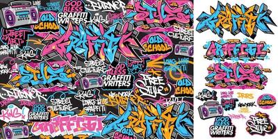 een reeks van kleurrijk of levendig graffiti kunst stickers. straat kunst thema, stedelijk stijl voor t-shirt ontwerp, graffiti ontwerp voor behang, muur kunst of afdrukken kunst ontwerpen. vector