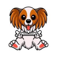 schattig papillon hond tekenfilm Holding een bot vector