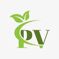 pv brief logo met swoosh bladeren icoon vector. vector