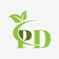 pd brief logo met swoosh bladeren icoon vector. vector