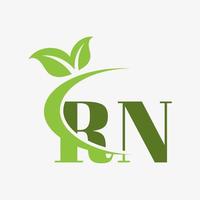 rn brief logo met swoosh bladeren icoon vector. vector