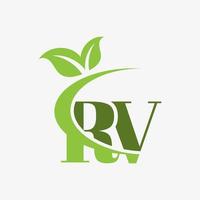 rv brief logo met swoosh bladeren icoon vector. pro vector. vector