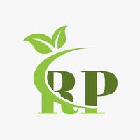 rp brief logo met swoosh bladeren icoon vector. vector