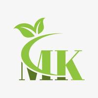 mk brief logo met swoosh bladeren icoon vector. vector