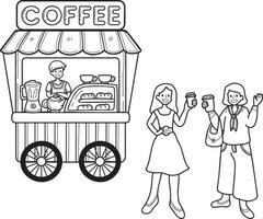 hand- getrokken straat voedsel kar met koffie illustratie vector