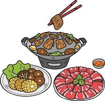 hand- getrokken loeien kra ta gegrild varkensvlees of Thais voedsel illustratie vector