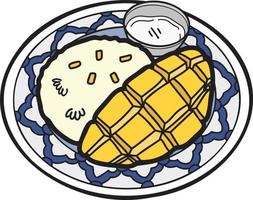 hand- getrokken mango kleverig rijst- of Thais voedsel illustratie vector