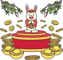 hand- getrokken konijn met geld illustratie vector