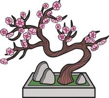 hand- getrokken bonsai boom met stenen illustratie vector