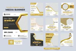 creatief goud ornament promotionele sjabloon verzameling voor marketing. exclusief sieraden uitverkoop poster bundel ontworpen met gouden en donker kleuren. sieraden sociaal media post reeks met foto tijdelijke aanduidingen. vector