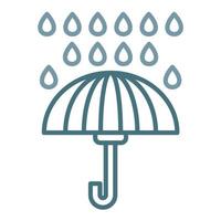 paraplu met regen druppels lijn twee kleur icoon vector