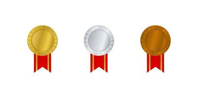 goud, zilver, en bronzen medailles met rood lint, medaille voor zege prijs, kampioenschap vector