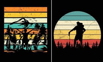 wandelen retro wijnoogst zonsondergang t-shirt grafisch voor uw afdrukken op aanvraag op te slaan vector