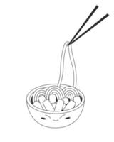 tteokbokki Koreaans voedsel illustratie - rijst- cakes tteokbokki in schattig kom met pittig saus met eetstokjes. vector voorraad illustratie geïsoleerd Aan wit achtergrond. schets stijl