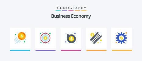 economie vlak 5 icoon pak inclusief werk. versnelling. bom. dollar. geld. creatief pictogrammen ontwerp vector