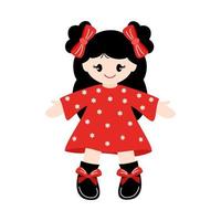 kinderen speelgoed- pop. schattig pop in een rood jurk is staan. vector illustratie geïsoleerd Aan wit achtergrond.