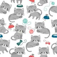 schattig vector naadloos patroon met verschil katten. patroon voor het drukken Aan kleding stof, kleding, omhulsel papier, behang voor een kinderen kamer, baby dingen.