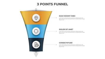 trechter pijl diagram met 3 punten, opties, lijst, infographic element sjabloon vector, kan worden gebruikt voor verkoop, marketing, werkwijze stromen vector