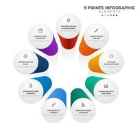 9 points circulaire infographic element, fiets lay-out diagram met icoon en kleurrijk kleur, kan worden gebruikt voor presentatie, banier, enz. vector