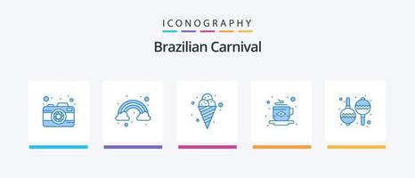 braziliaans carnaval blauw 5 icoon pak inclusief muziek. instrument. voedsel. vlag. koffie. creatief pictogrammen ontwerp vector