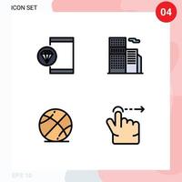 4 gevulde lijn vlak kleur concept voor websites mobiel en apps app basketbal ontwikkeling landgoed spel bewerkbare vector ontwerp elementen