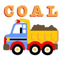 vector tekenfilm illustratie van vrachtauto bezig met laden steenkool