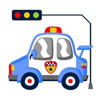 Politie auto onder verkeer lichten, vector tekenfilm illustratie