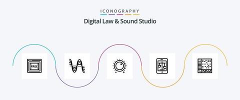 digitaal wet en geluid studio lijn 5 icoon pak inclusief legaal. internetten. geluid. rechtbank. niveau vector