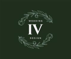 iv initialen brief bruiloft monogram logos verzameling, hand- getrokken modern minimalistisch en bloemen Sjablonen voor uitnodiging kaarten, opslaan de datum, elegant identiteit voor restaurant, boetiek, cafe in vector