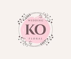 ko initialen brief bruiloft monogram logos sjabloon, hand- getrokken modern minimalistisch en bloemen Sjablonen voor uitnodiging kaarten, opslaan de datum, elegant identiteit. vector