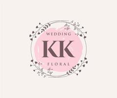 kk initialen brief bruiloft monogram logos sjabloon, hand- getrokken modern minimalistisch en bloemen Sjablonen voor uitnodiging kaarten, opslaan de datum, elegant identiteit. vector