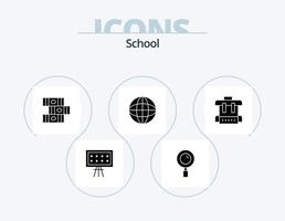 school- glyph icoon pak 5 icoon ontwerp. school. tas. boeken. onderwijs. wereldbol vector