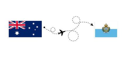 vlucht en reizen van Australië naar san marino door passagier vliegtuig reizen concept vector