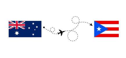 vlucht en reizen van Australië naar puerto rico door passagier vliegtuig reizen concept vector