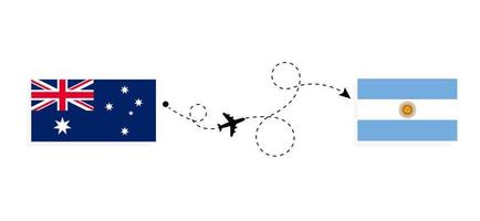 vlucht en reis van Australië naar Argentinië per reisconcept voor passagiersvliegtuigen vector