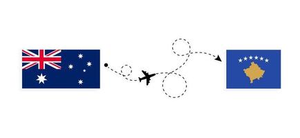 vlucht en reizen van Australië naar Kosovo door passagier vliegtuig reizen concept vector