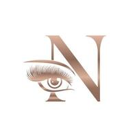 luxe schoonheid oog wimpers logo brief n vector