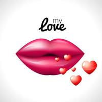 kus lippen Valentijn achtergrond met harten liefde vector