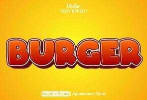 hamburger tekst effect met grafisch stijl en bewerkbaar. vector